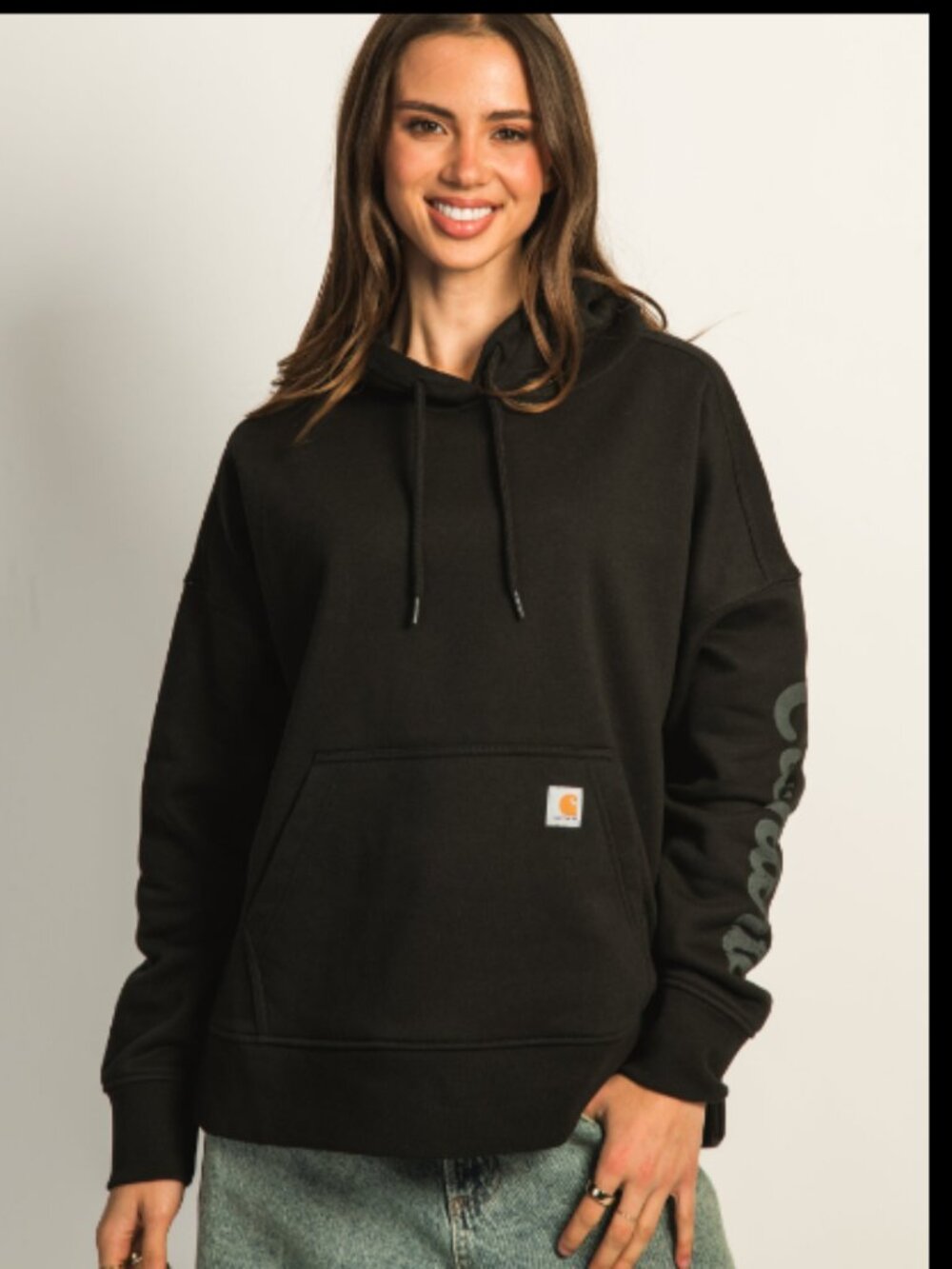 CARHARTT OVERSIZED MIDWEIGHT HEART GRAPHIC HOODIE - BLACK